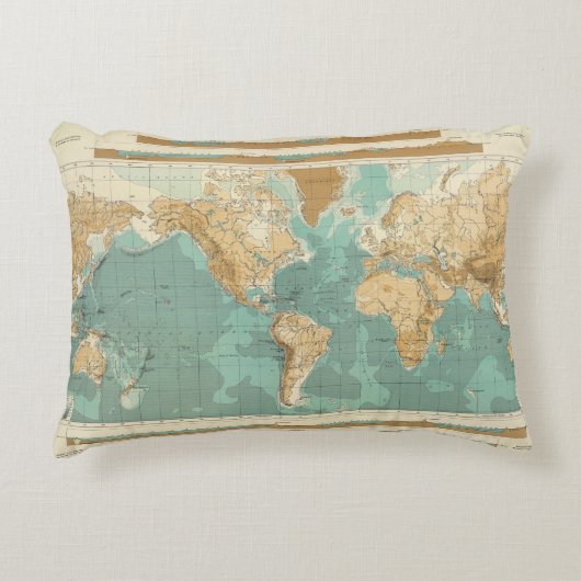 世界のbathyorographical地図 アクセントクッション (正面)