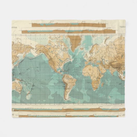 世界のbathyorographical地図 フリースブランケット (正面(横))