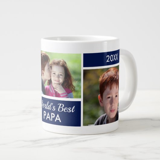 世界のPapa写真最高のコラージジャイアントコーヒーマグ ジャンボコーヒーマグカップ (正面右)