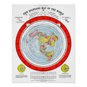 世界のTシャツの平らな地球の標準的な地図 ポスター
