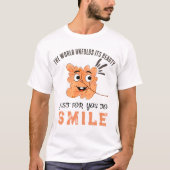 "世界はあなたに笑顔を贈る" 笑顔の葉 Tシャツ (正面)