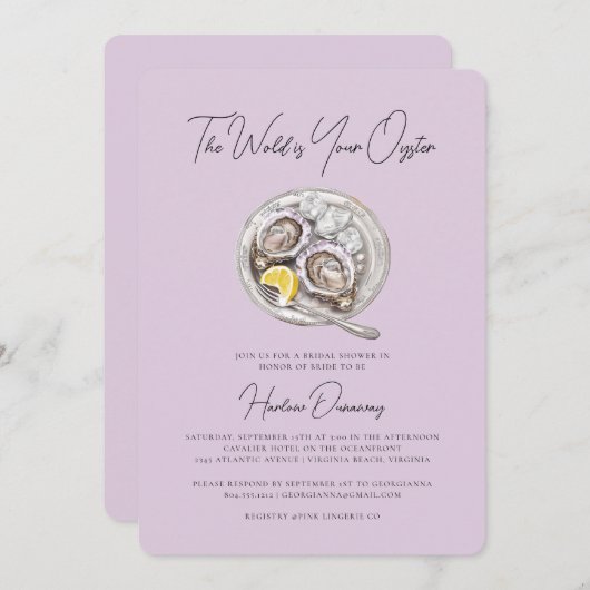 世界はあなたのオイスターエレガントブライダルシャワー 招待状 (正面/裏面)