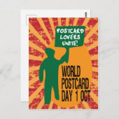 世界はがきデーおもしろいレトロ抗議行進 ポストカード (正面/裏面)