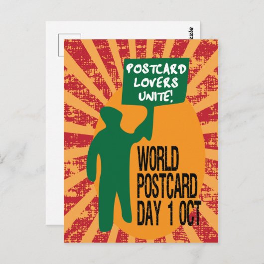 世界はがきデーおもしろいレトロ抗議行進 ポストカード (正面/裏面)