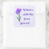 「世界はもっといい場所」紫色の花 スクエアシール (バッグ)