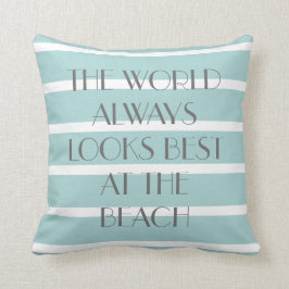 世界はビーチ、ティール（緑がかった色）を最も最高のに縞で飾ります常に見ます クッション