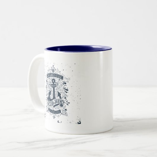 世界は大きい行きます探検しますです ツートーンマグカップ (正面左)