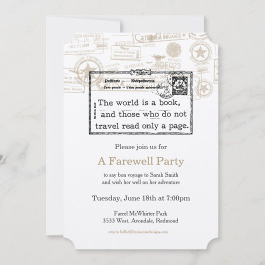 「世界は本だ」ヴィンテージ旅行招待状 招待状 (正面)