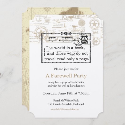 「世界は本だ」ヴィンテージ旅行招待状 招待状 (正面/裏面)