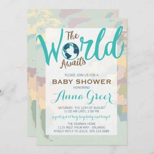 世界は赤ちゃんシャワー招待状を待っている 招待状 (正面/裏面)