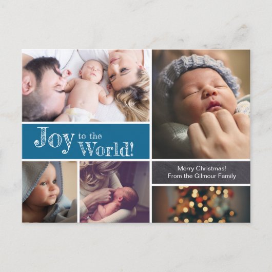 世界へのブルージョイ男の赤ちゃん誕生1stクリスマス ポストカード (正面)