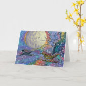 世界へのボーダーコリー犬の投げる骨 カード (黄色い花)