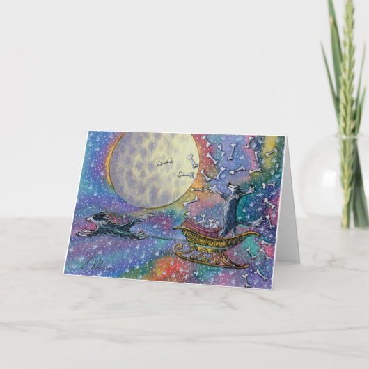 世界へのボーダーコリー犬の投げる骨 カード (正面)