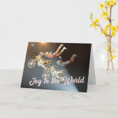 世界へのモトクロスのクリスマスの休日の喜び カード (黄色い花)