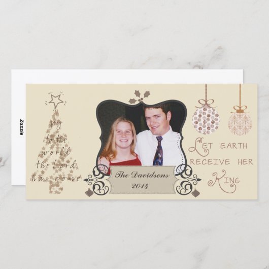 世界への喜びクリスマスカスタムの写真カード シーズンカード (正面/裏面)