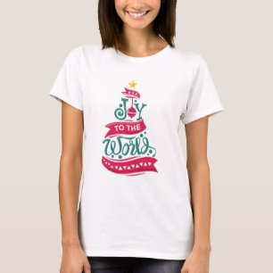 世界への喜びクリスマス引用文タイポグラフィT-Shir Tシャツ