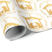 世界への喜びクリスマス金ゴールド ラッピングペーパー (ロールコーナー)