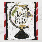 世界への喜びグローバルホリデーピンク&レッドパーティー ワインラベル (シングルラベル)