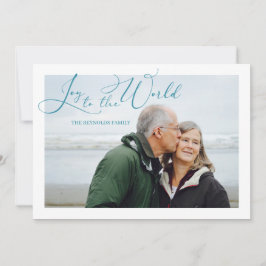 世界への喜びターコイズ写真クリスマス シーズンカード