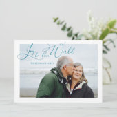 世界への喜びターコイズ写真クリスマス シーズンカード (スタンド正面)