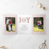 世界への喜びバラ金ゴールドグリッタークリスマスフォト 三つ折りクリスマスカード (内部)