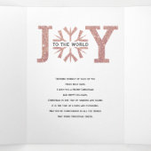 世界への喜びバラ金ゴールドグリッタークリスマスフォト 三つ折りクリスマスカード (内部中)