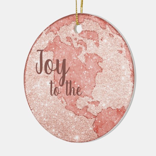 世界への喜びバラ金ゴールドグリッターピンククリスマス セラミックオーナメント (左)