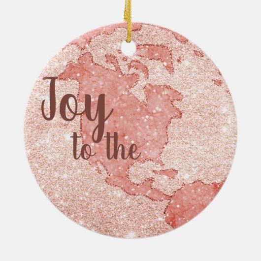 世界への喜びバラ金ゴールドグリッターピンククリスマス セラミックオーナメント (裏面)