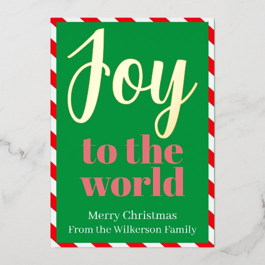 世界への喜びフェスティバルクリスマスペパーミント 箔シーズンカード (正面)