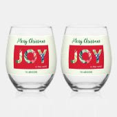 世界への喜びフェスティバルパーソナライズされたクリスマス ステムなしワイングラス (正面)