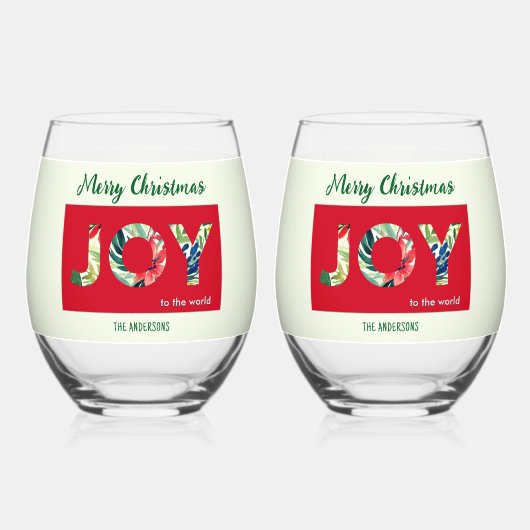 世界への喜びフェスティバルパーソナライズされたクリスマス ステムなしワイングラス (正面)