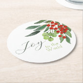 世界への喜びフェスティバルレッドホリーベリークリスマス ラウンドペーパーコースター (アングル)