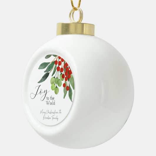 世界への喜びフェスティバル水の色ホリーベリー セラミックボールオーナメント (右)