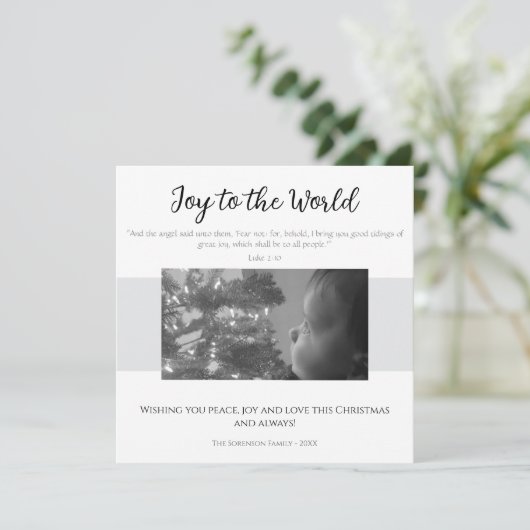 世界への喜びモダン聖なる書物、 経典シンプルクリスマス シーズンカード (スタンド正面)