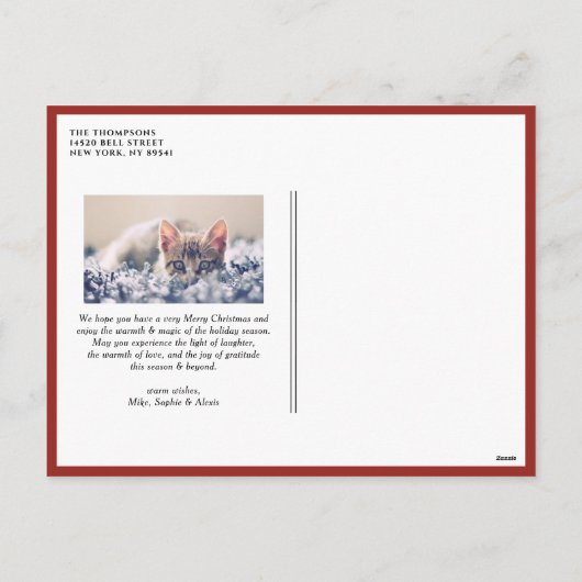 世界への喜びレタリング赤いクリスマスフォト シーズンポストカード (裏面)