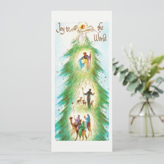 世界への喜びレトロエンジェル出生クリスマス シーズンカード (スタンド正面)