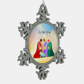 世界への喜び三賢人イラストレーション スノーフレークピューターオーナメント (左)