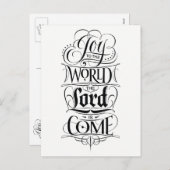 世界への喜び主クリスマス来のレタリング シーズンポストカード (正面/裏面)