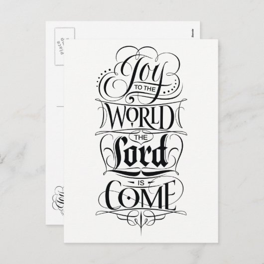 世界への喜び主クリスマス来のレタリング シーズンポストカード (正面/裏面)