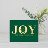 世界への喜び出生ゴールドフォイルクリスマス 箔シーズンポストカード (立ち正面)