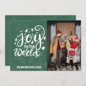 世界への喜び大きな写真グリーンクリスマス シーズンカード (正面/裏面)