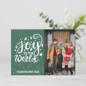 世界への喜び大きな写真グリーンクリスマス シーズンカード (スタンド正面)