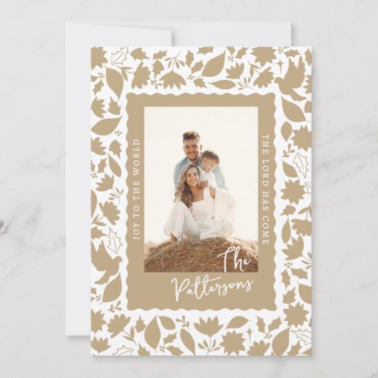 世界への喜び宗教的なフローラクリスマスフォト シーズンカード (正面)