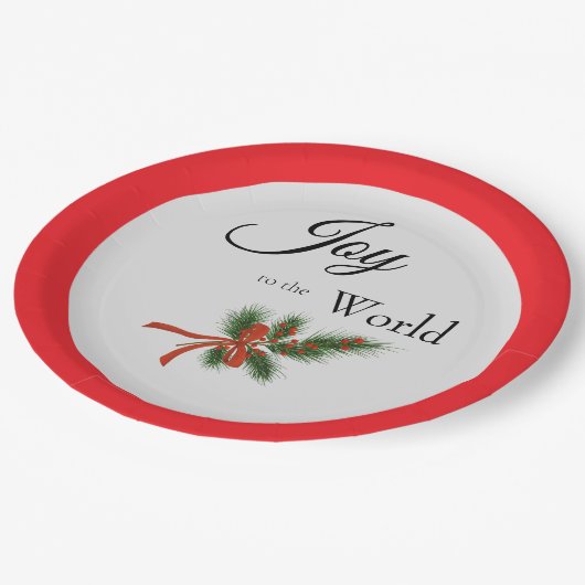 世界への喜び宗教的な赤いホリークリスマス ペーパープレート (アングル)