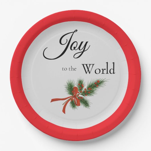 世界への喜び宗教的な赤いホリークリスマス ペーパープレート (正面)