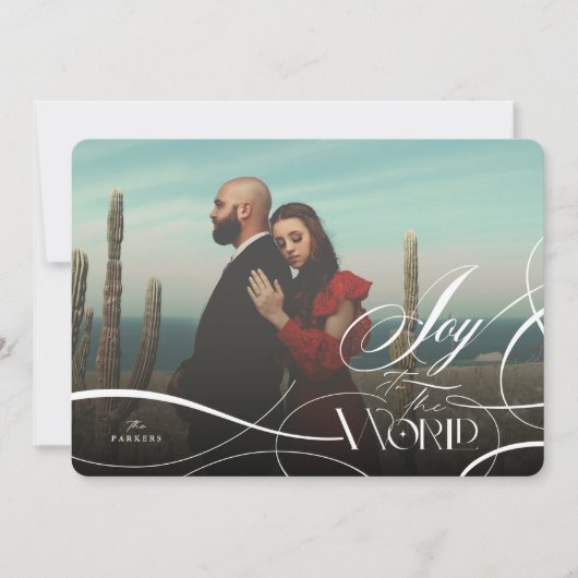 世界への喜び宗教的エレガントなクリスマスの写真 シーズンカード (正面)