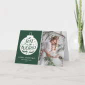 世界への喜び引用文グリーンフォトメリークリスマス シーズンカード (正面)