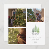 世界への喜び松クリスマスツリー3写真 シーズンカード (正面/裏面)