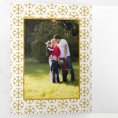 世界への喜び金ゴールドグリッタースノーフレーククリスマス 三つ折りクリスマスカード (内部最初)