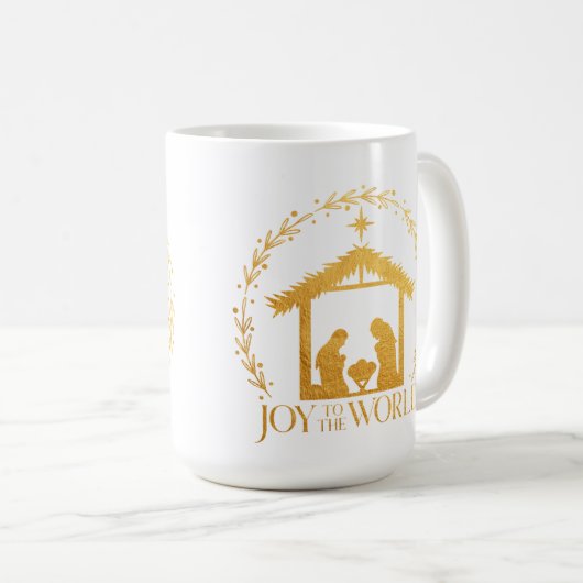 世界への喜び金ゴールド出生クリスマス コーヒーマグカップ (正面右)